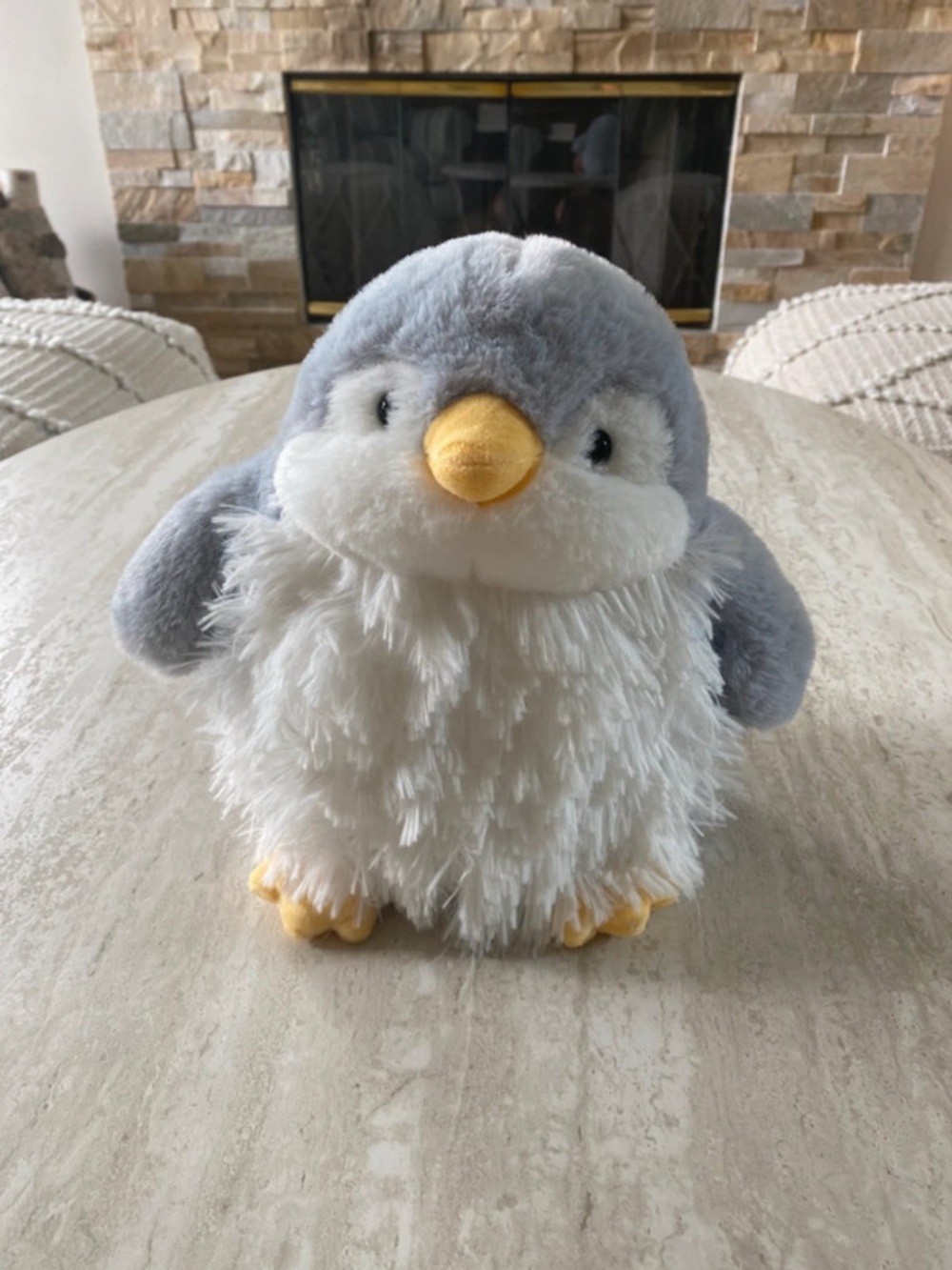 Microwave heat Gray and White Plush Penguin with Yellow Beak and Feet